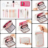 Multi-Layer Large Capacity Stationery Pen Case: Simple Plaid Pencil Case, Ideal for Travel and Cosmetic Storage