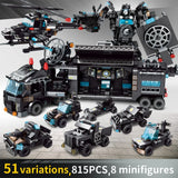 815-piece Building Blocks Set: Includes City Police Station, Car Headquarters, Truck, SWAT Figures, and WW2 Military Bricks. Ideal Toys for Kids