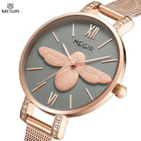 MEGIR Stylish Ladies' Quartz Wristwatch, Luxury Brand, Casual Rose Gold Mesh Strap, Women's Business Watch