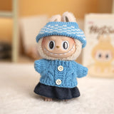 Labubu V1/V2 Party Outfit Set – 17cm Plush Doll Clothes with Bear Label Sweater, Jean Shorts, Scarf & Hat Accessories