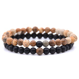 2-Piece Couple's Lava Stone & Tiger Eye Bracelet Set – Black & White Distance Beaded Yoga Bracelets for Men