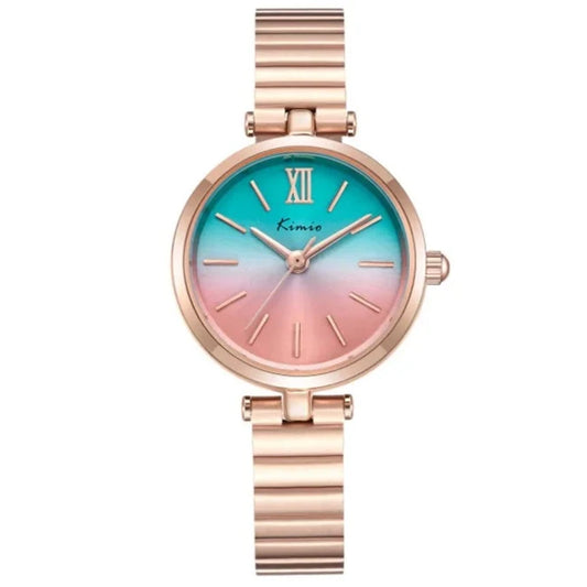 Women's Gradient Color Quartz Watch with Rose Gold Dial, Simple Bracelet - Elegant Luxury Wristwatch