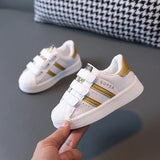 White Non-slip Children's Sneakers with Fashionable Design, Perfect for Boys and Girls, Featuring Hook Fasteners and Breathable Materials