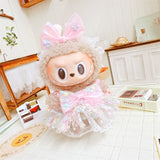 Labubu Doll Clothes Set – 17cm Plush Doll Outfit with Overalls, Dress & Hairpin for Cute Styling and Fashion Accessories Gift