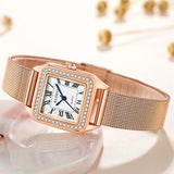 RUIMAS Women's Stainless Steel Mesh Bracelet Watches, Luxury Square Casual Quartz, Ladies' Dress Wristwatch