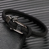 Men's Trendy Sailor Rope Bracelet – Nautical Survival Shackle with Black Stainless Steel Sport Buckle