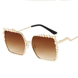 Elegant Oversized Square Sunglasses for Women - Designer Brand Fashion Shades with Pearl Details, Large Square Frames