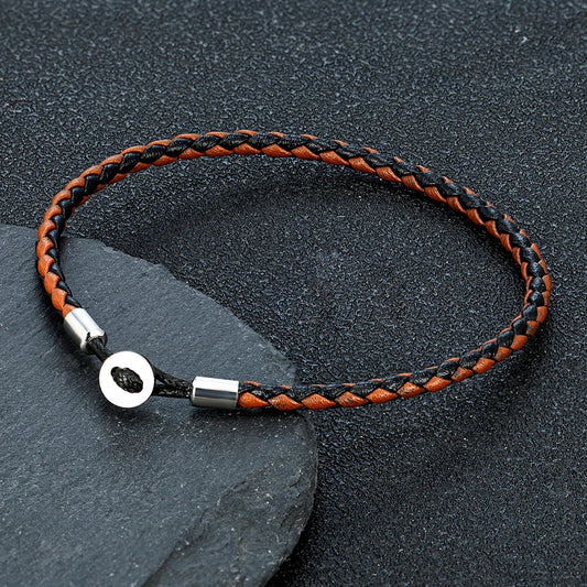 Simple Braided Leather Bracelet with Stainless Steel Button – Couple's Jewelry Gift for Men