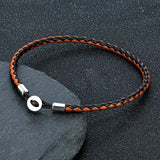 Simple Braided Leather Bracelet with Stainless Steel Button – Couple's Jewelry Gift for Men