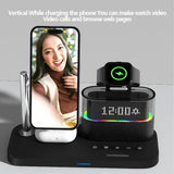 Magnetic Wireless Charger with Clock Function: 5W 5-in-1 Charging Station for iPhone, iWatch Ultra, AirPods, and Samsung Devices