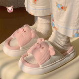 Women's Linen Cotton Slippers – Soft Thick Sole with Cute Pig Design | Non-Slip, Four Seasons Korean Style Indoor & Outdoor Shoes