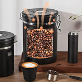 Stainless Steel Airtight Coffee Container Set: Includes Spoon, Ideal for Storing Coffee Beans and Tea, Available in 1.2L/1.8L Sizes