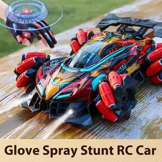 RC Drift F1 Car with LED Lights, Music, 2.4G Glove Gesture Control, Spray Stunt Feature, 4WD Electric Toy for Children