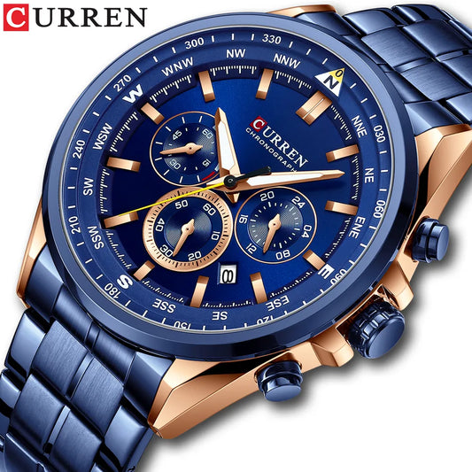 CURREN Men's Original Fashion Watch: Top Luxury Brand, Quartz Chronograph, Sport Casual, Date, Luminous Clock - Relogios Masculinos