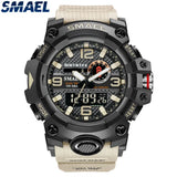 SMAEL Men's Quartz Sports Watch: Waterproof, LED Dual Display, Date Alarm, Military Style, Fashionable Student Wristwatch