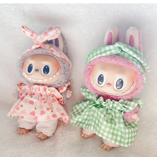 Labubu Doll Fruit Outfit Set – 17cm Plush Clothes with Cherry or Pineapple Print Three-Piece Set for Stylish Doll Dress-Up