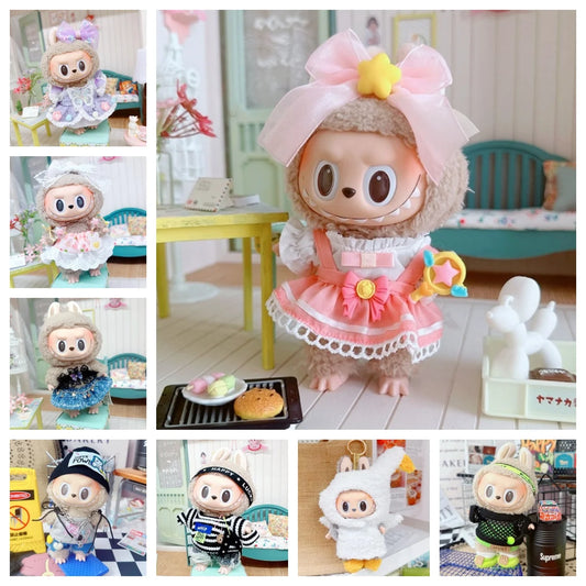 Adorable Doll Clothes Set for 17cm Labubu – Plush Outfit, Suit, Jumpsuit & Dress Accessories