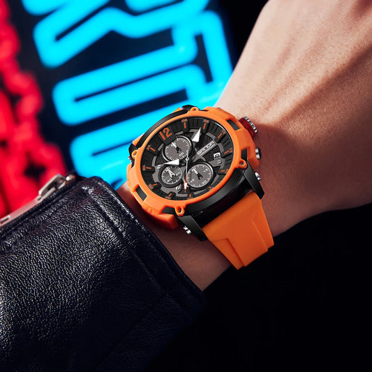 Men's Trendy Quartz Wristwatch - Waterproof & Shockproof, Fluorescent Dial with Stopwatch and Date for Men