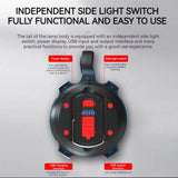 Flashlight with USB Recharging, Functions as a Power Bank, Adjustable Main and Side Lights, Strong-Weak-Red Warning Modes