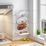 Multifunctional 3-Layer Kitchen Storage Rack: Iron Countertop and Wall-Mounted Shelf with Water Tray and Multi-Layer Pot Lid Rack