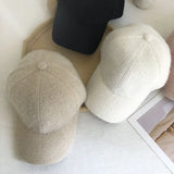 Autumn/Winter Women's Baseball Cap: Solid Color, Cony Hair Visor, Warm and Plush in White or Black