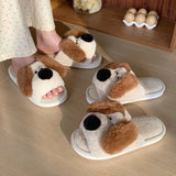 Cute Dog Plush Slippers – Cozy Cotton Indoor Footwear for Men & Women | Cartoon Design for Autumn & Winter