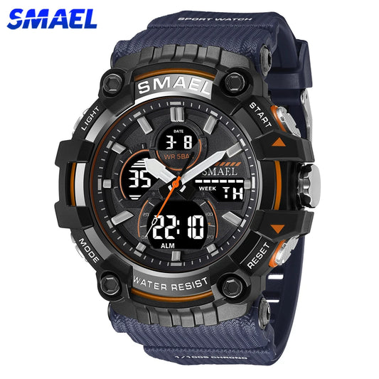 SMAEL Luxury Military Sport Watch for Men: Waterproof, Dual Display Digital Wristwatch with PU Strap