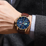 LIGE Men's Casual Sport Watch: Luxury, Waterproof, Luminous Chronograph, Quartz Movement with Leather Strap