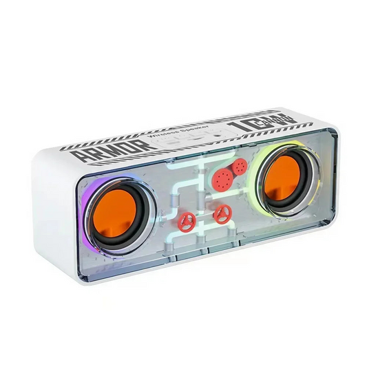 Transparent Mecha Wireless Bluetooth Speaker with Dual Speakers, Cyberpunk Style Colorful Lights, Small Form Factor, Steel Cannon Bass Diaphragm