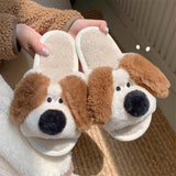 Cute Dog Plush Slippers – Cozy Cotton Indoor Footwear for Men & Women | Cartoon Design for Autumn & Winter