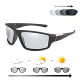 Matte Black Photochromic Sunglasses for Men: Polarized Sports Goggles with Color-Changing Lenses Ideal for Driving