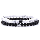 2-Piece Couple's Lava Stone & Tiger Eye Bracelet Set – Black & White Distance Beaded Yoga Bracelets for Men