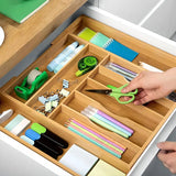 Expandable Premium Bamboo Silverware Organizer with Removable Knife Block – Large Kitchen Drawer Organizer