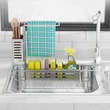 Adjustable Telescopic Stainless Steel Sink Caddy – Kitchen Organizer for Dish Sponge and Brush