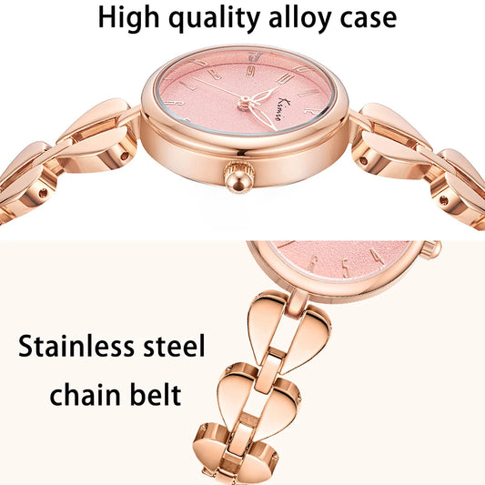 Elegant Women's Quartz Watch with Stainless Steel Heart Bracelet, Simple Waterproof Dress Wristwatch - Perfect Gift