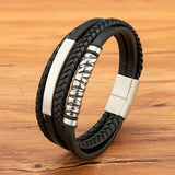 Vintage Men's Woven Multilayer Genuine Leather Bracelet – Geometric Stainless Steel Magnetic Buckle | Boyfriend Birthday Gift