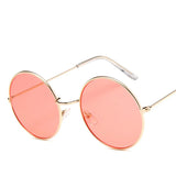 Vintage Pink Round Sunglasses for Women - Female Sun Shades with Alloy Mirrored Frames