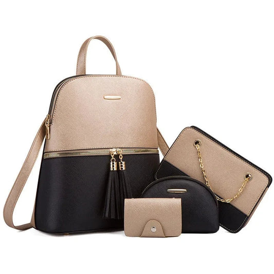 Women's Fashion Backpack Set: Includes Shoulder Crossbody Bag, PU Leather Backpack, Stylish Clutch, and Luxury Card Holder