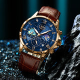 LIGE Men's Casual Sport Watch: Luxury, Waterproof, Luminous Chronograph, Quartz Movement with Leather Strap