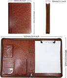 Leather A4 Conference Folder: Zippered Organizer with Card Holder.