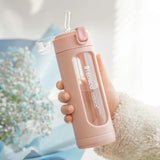 Double Portable Glass Cute Water Bottle with Plastic Enclosure Kawaii Cup Tumbler With Straw Gifts for Girls Milk Coffee Juice