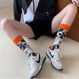 Trendy Autumn Winter Women's Socks: Fashionable Colorful Stockings with Plant, Hedgehog, and Sloth Designs in Cotton