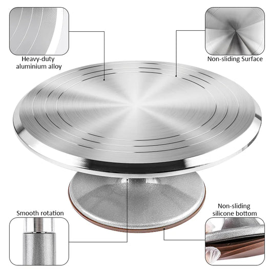 Heavy-Duty Aluminum Cake Decorating Turntable, Revolving Stand for Baking, Display, and Accessories