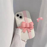 Adorable 3D Pink Bow Gift Box Girl Silicone Phone Case for iPhone 11-15 Pro Max