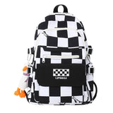 Fashionable School Backpack for Teenage Girls: Black and White Plaid Design with Large Capacity, Student Lightweight Bookbag