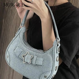 Vintage Y2K Shoulder Handbag: Casual Denim Hobo with Star Decor, Perfect Gift for Women