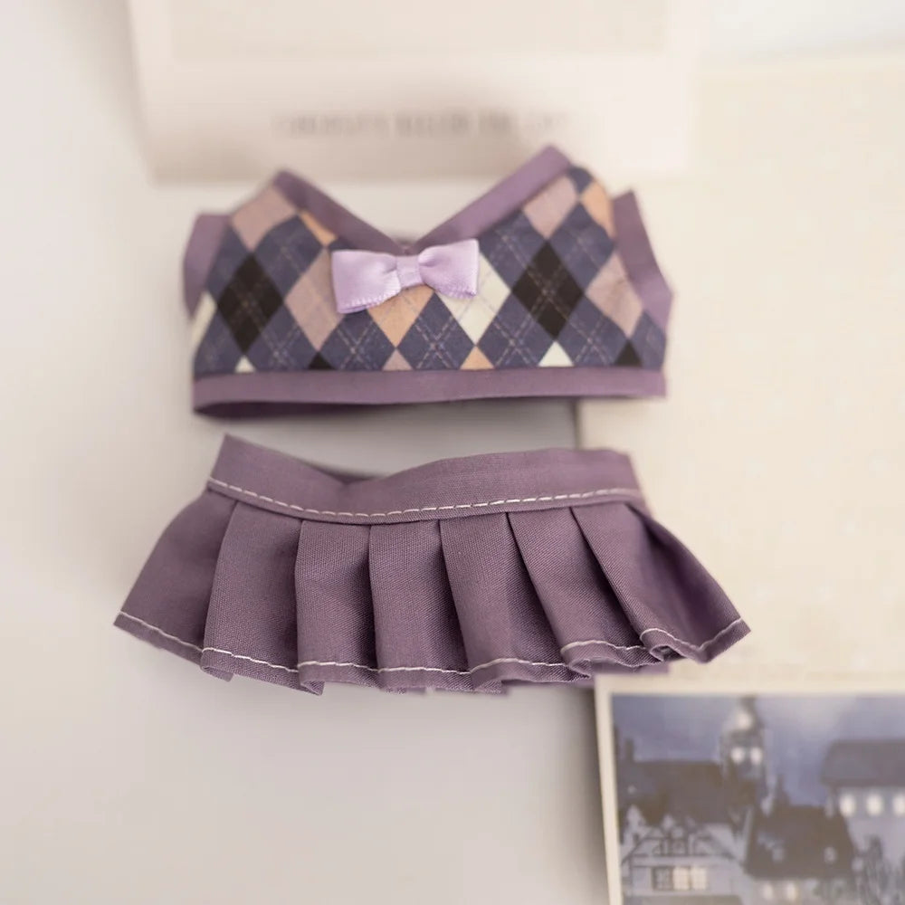 17cm Labubu Idol Dolls British Couple Sweater Outfit – Cute JK Skirt Suit Clothing Set for Mini Plush Doll Accessories & Styling Gifts