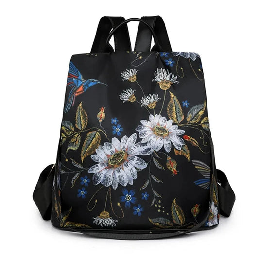 Vintage Style Black Backpack for Women: Casual and Adorned with Flowers, Ideal Anti-Theft Travel Shoulder Bag, Perfect Gift for Mother