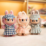 17cm Labubu Doll Checkerboard Tennis Outfit Set – Suspender Pants & Shirt Trendy Fashion Clothes for Baby Pendant Dolls