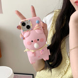 Adorable 3D Pink Pig Silicone Phone Case for iPhone 11-15 Pro Max, Cartoon Style Perfect for Kids and Girls